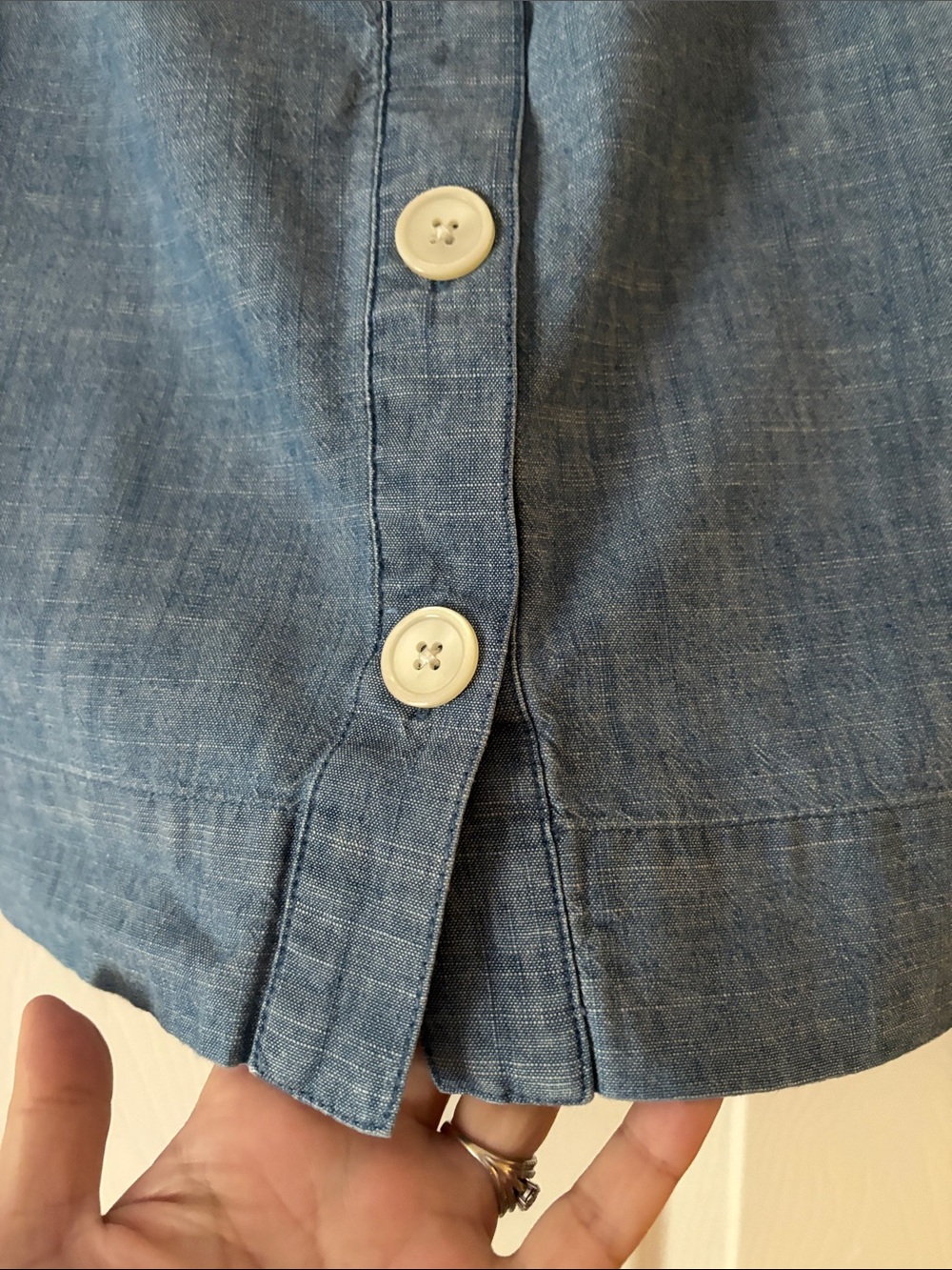 J. Crew Chambray Button Front Square Neck Top in Light Blue - Picture 2 of 6